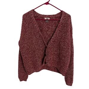 Old Navy Cardigan Womens Medium Red White Relaxed Fit Knit Sweater Button Front